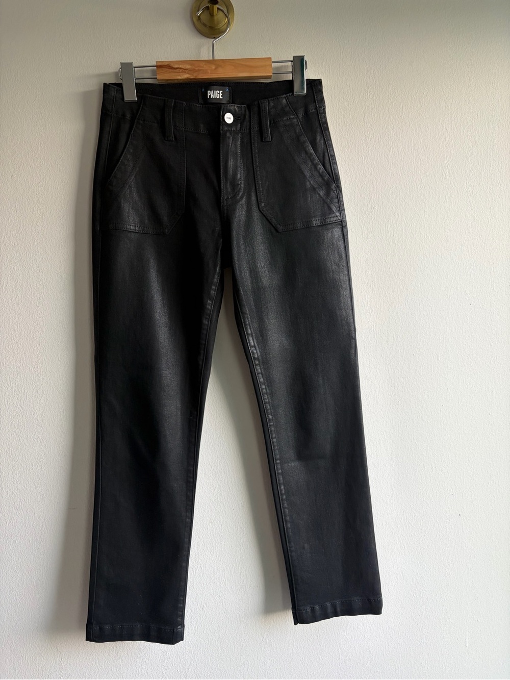 PAIGE Black Straight-Leg Pants with Patch Pockets